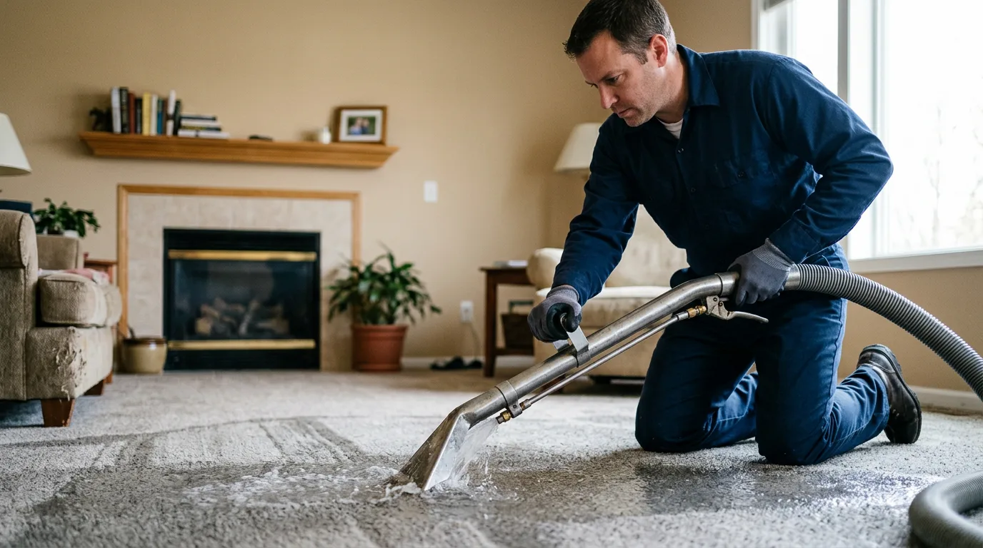 Water damage restoration technician working near Herington, KS